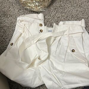 White High-Waisted Pants with Belt